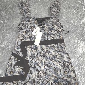 BNWT MM COUTURE Blue Print Island Breeze Navy Tank Top with chiffon Belt.